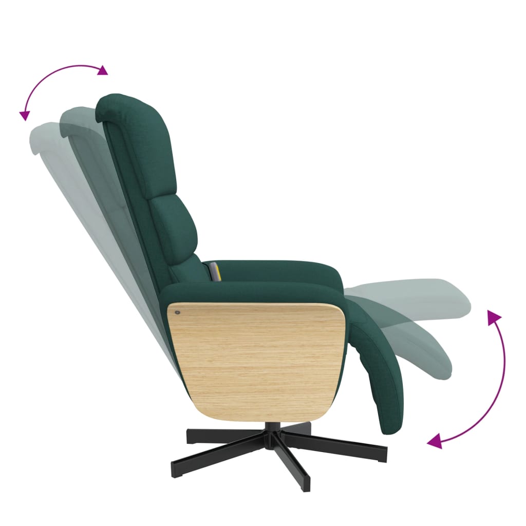 Fauteuil de massage avec repose-pieds en tissu vert foncé
