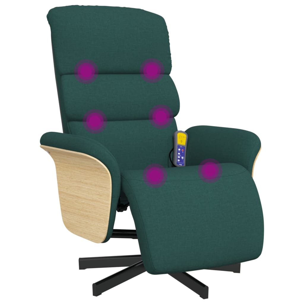 Fauteuil de massage avec repose-pieds en tissu vert foncé