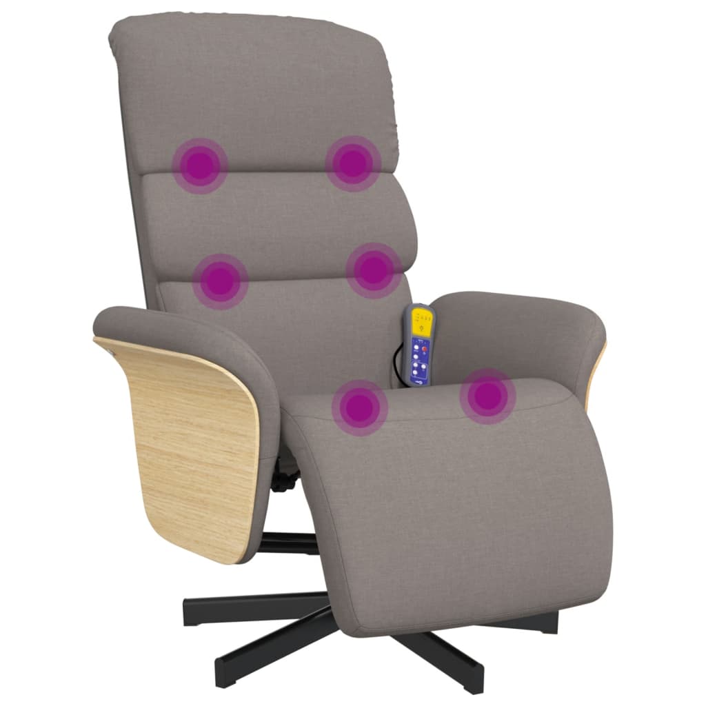 Fauteuil de massage avec repose-pieds en tissu taupe