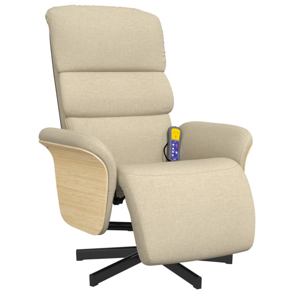 Fauteuil de massage avec repose-pieds en tissu crème