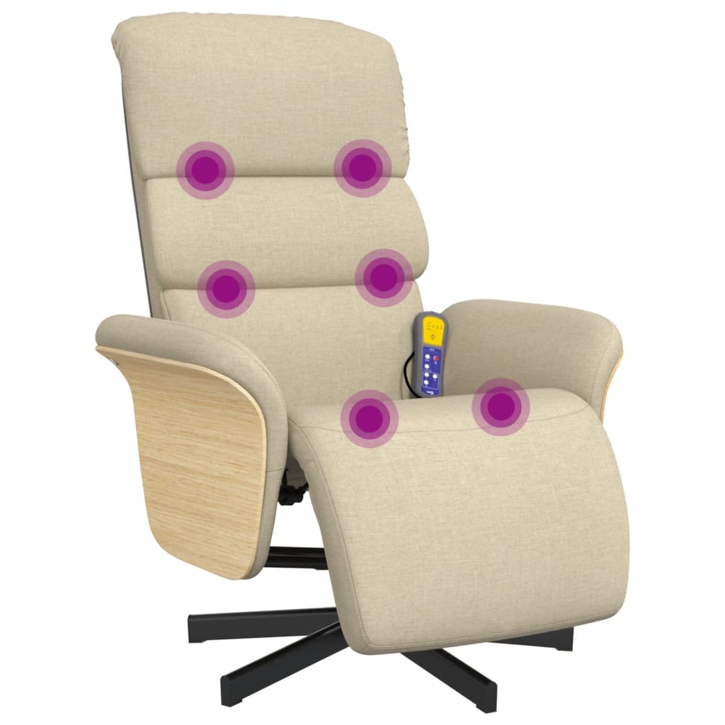 Fauteuil de massage avec repose-pieds en tissu crème