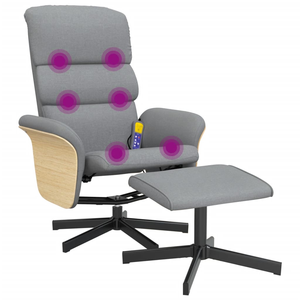 Fauteuil de massage avec repose-pieds tissu gris clair