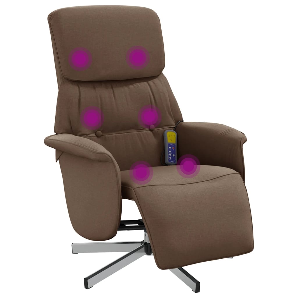 Fauteuil de massage avec repose-pieds en tissu marron