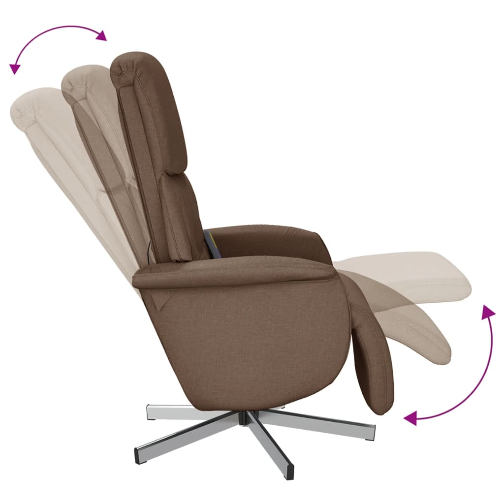 Fauteuil de massage avec repose-pieds en tissu marron