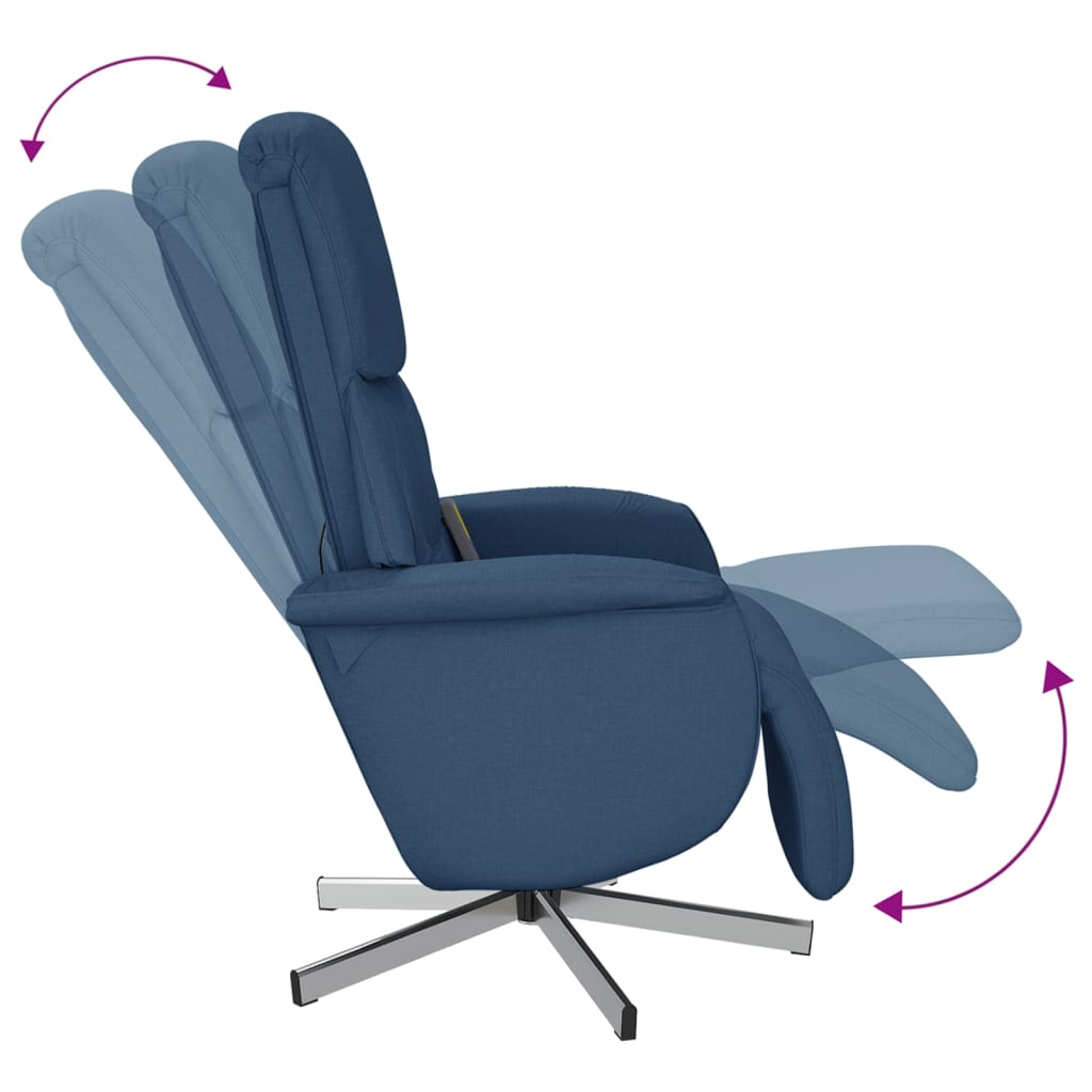Fauteuil de massage avec repose-pieds en tissu bleu