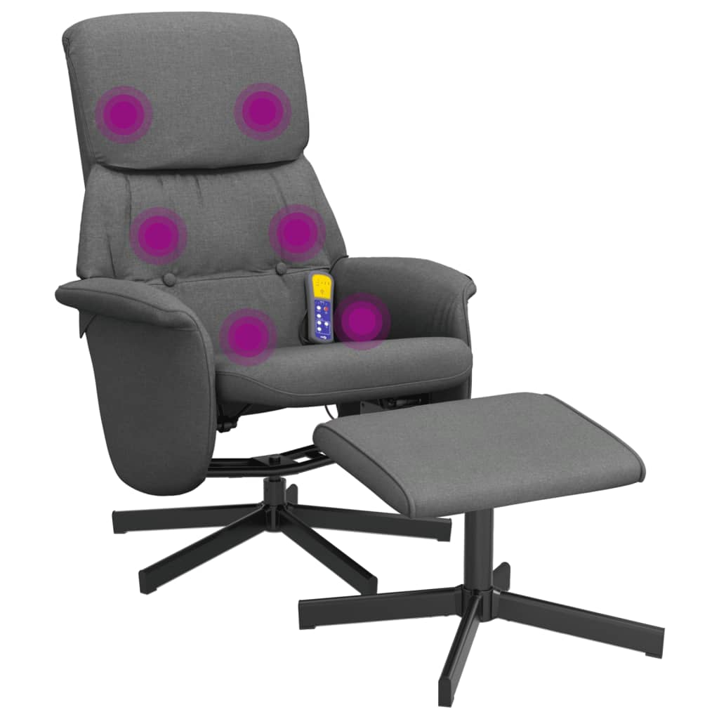 Fauteuil de massage avec repose-pieds tissu gris foncé