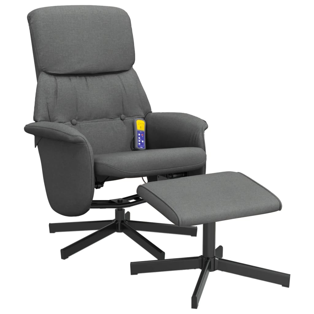 Fauteuil de massage avec repose-pieds tissu gris foncé
