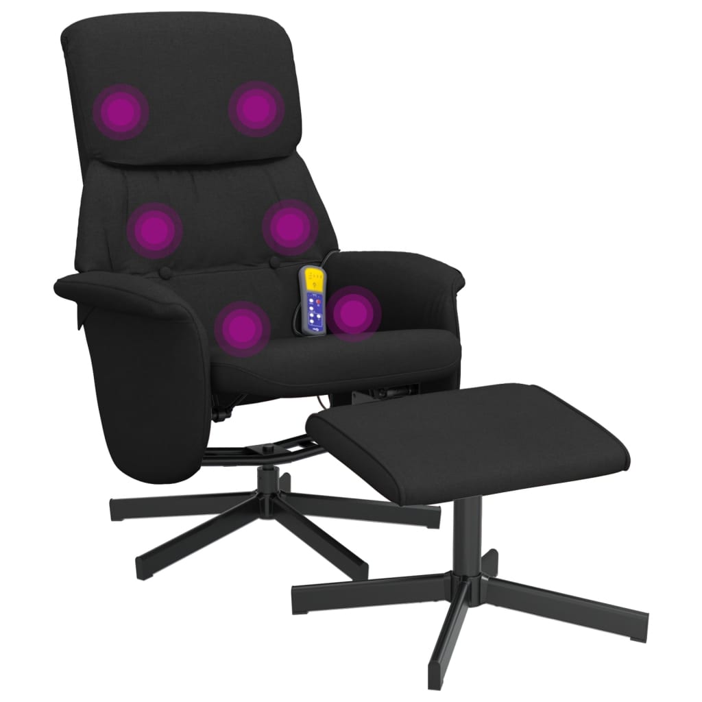 Fauteuil de massage avec repose-pieds tissu noir