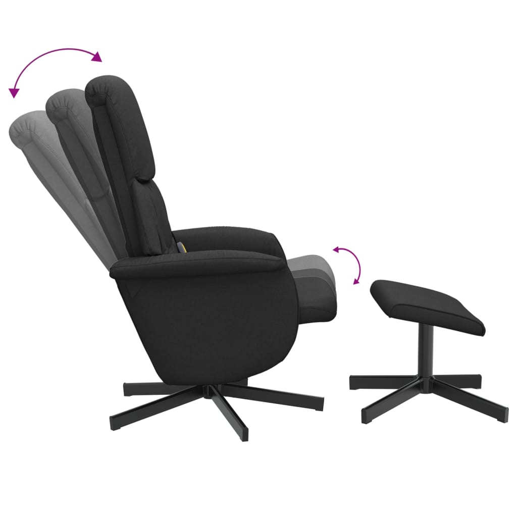Fauteuil de massage avec repose-pieds tissu noir