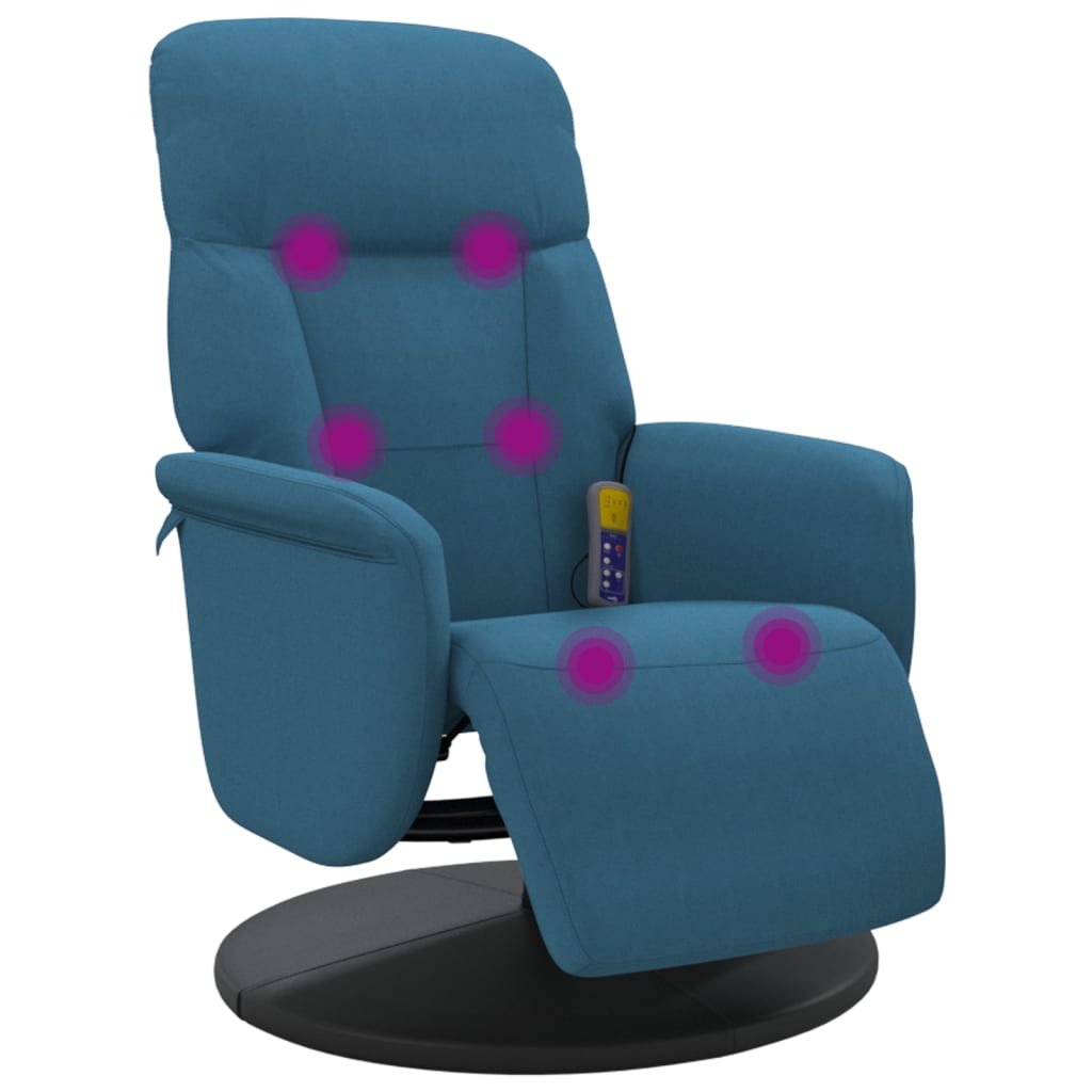 Fauteuil de massage avec repose-pieds en velours bleu