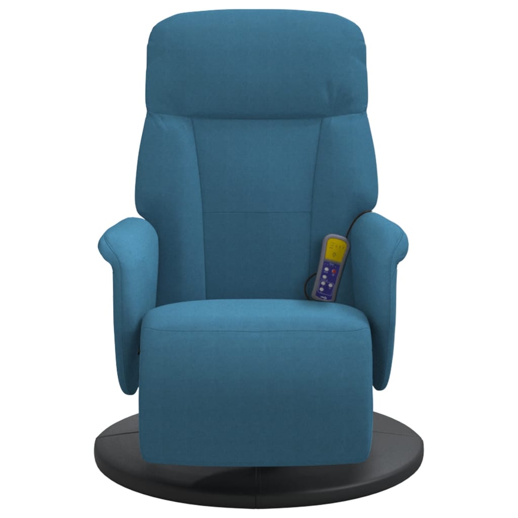 Fauteuil de massage avec repose-pieds en velours bleu