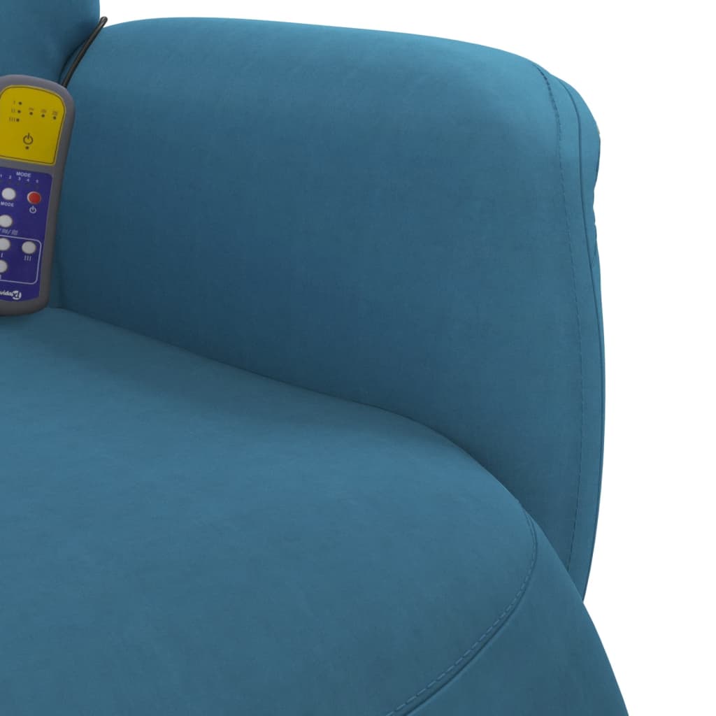 Fauteuil de massage avec repose-pieds en velours bleu