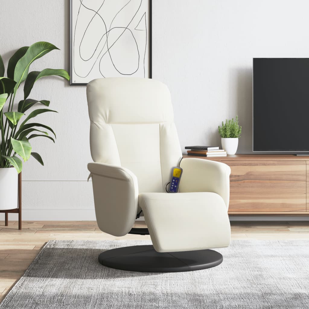 Fauteuil de massage avec repose-pieds en velours crème