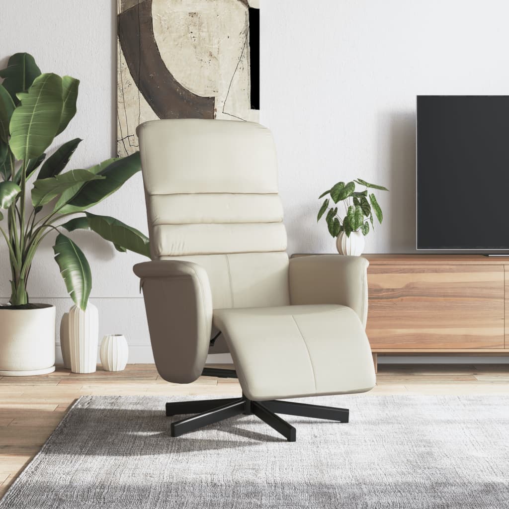 Fauteuil relax avec repose-pieds en cuir artificiel crème