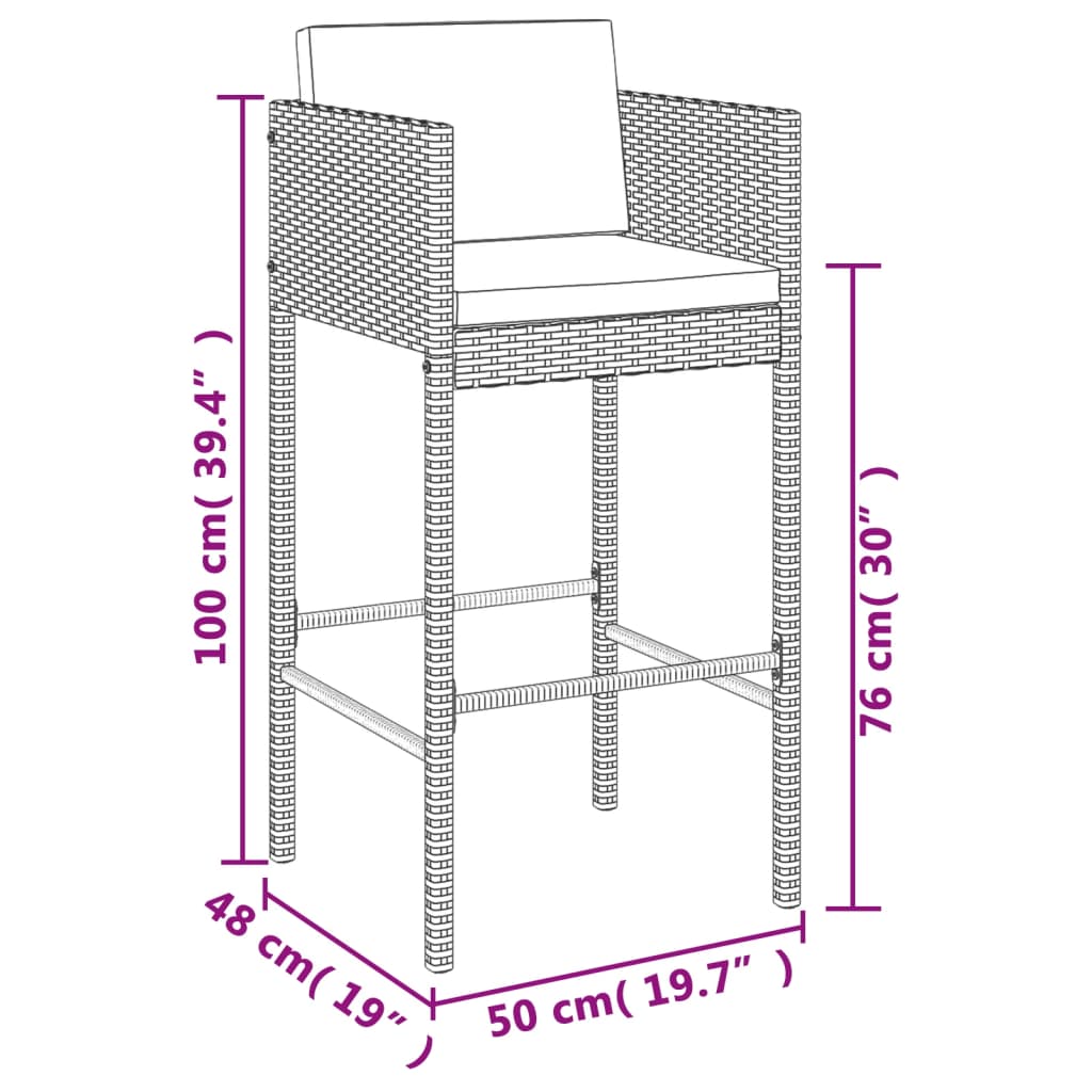 5-piece garden bar set with cushions, grey poly rattan
