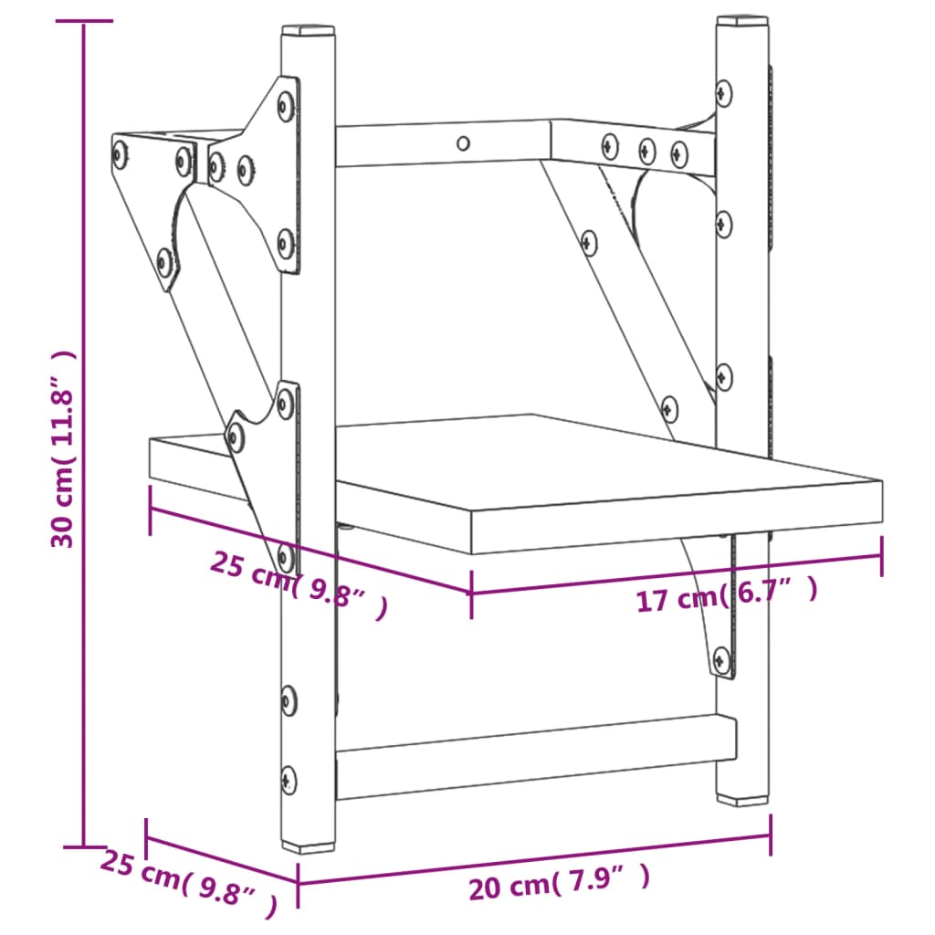 Wall shelves with rods 2 pcs. Sonoma oak 20x25x30 cm