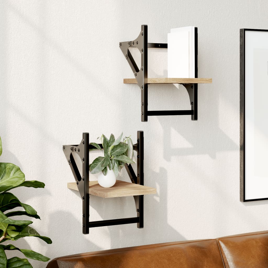 Wall shelves with rods 2 pcs. Sonoma oak 20x25x30 cm