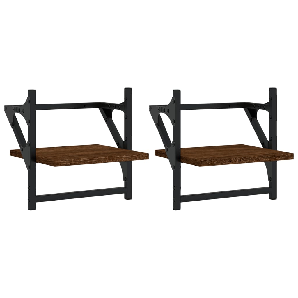 Wall shelves with rods 2 pcs. Brown oak look 30x25x30 cm