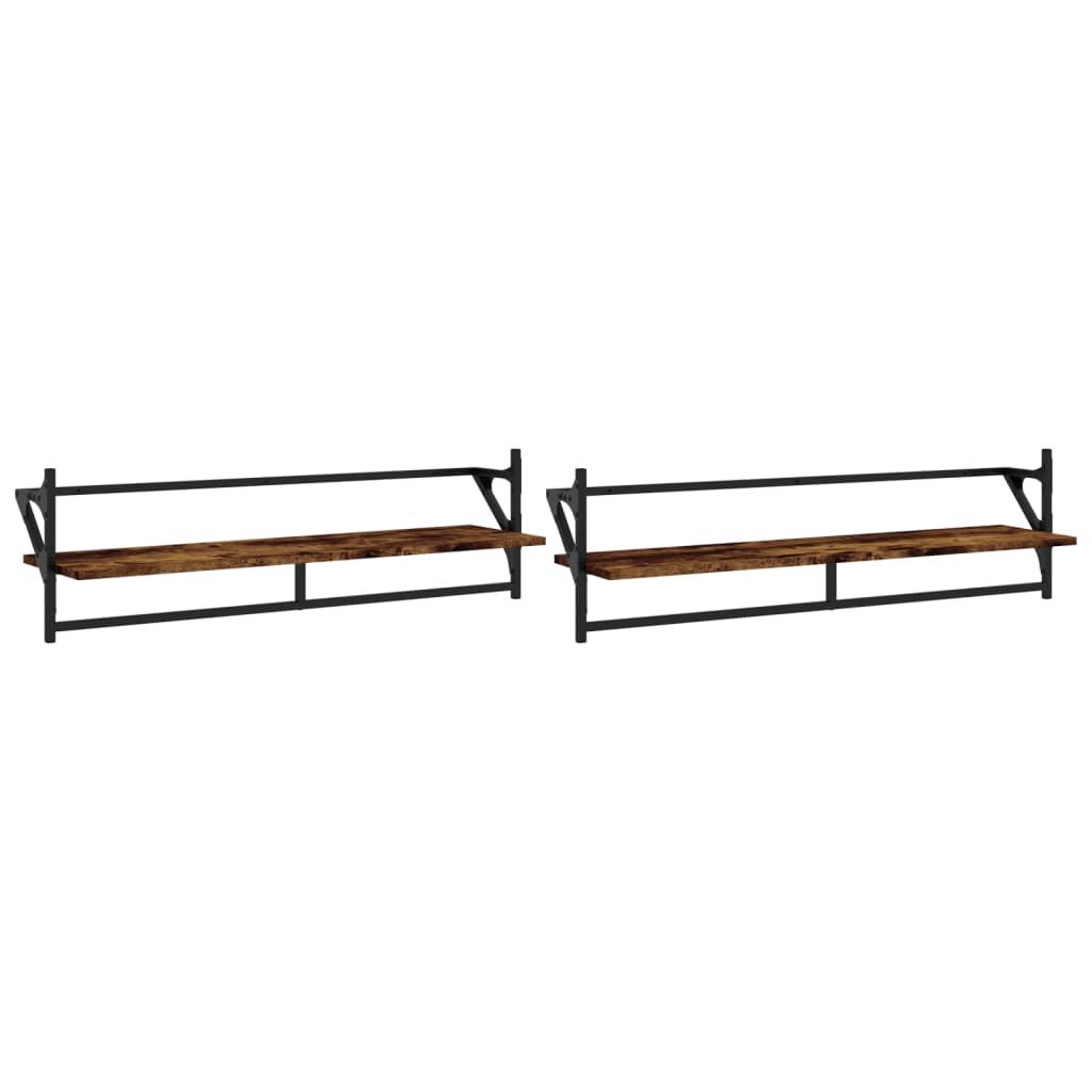 Wandregale mit Stangen 2 Stk. Räuchereiche 100x25x30 cm