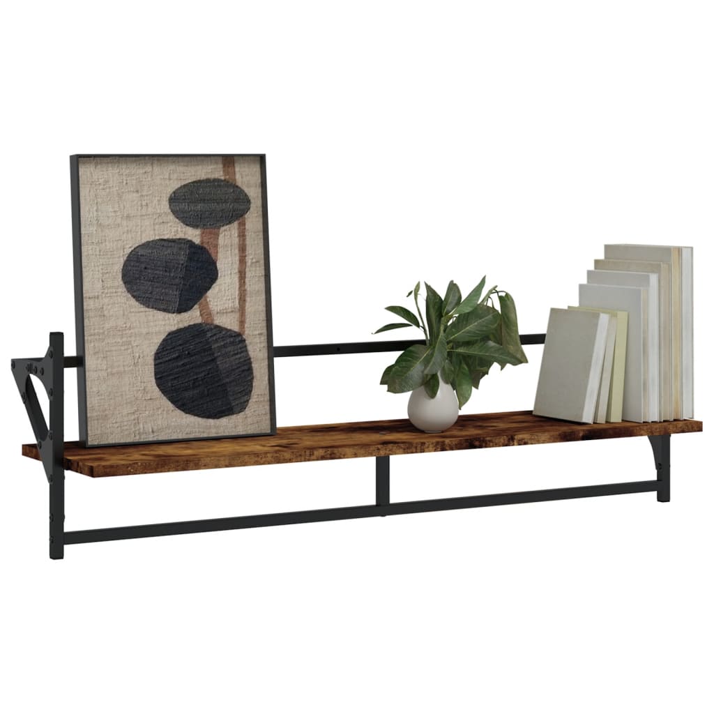 Wandregale mit Stangen 2 Stk. Räuchereiche 100x25x30 cm