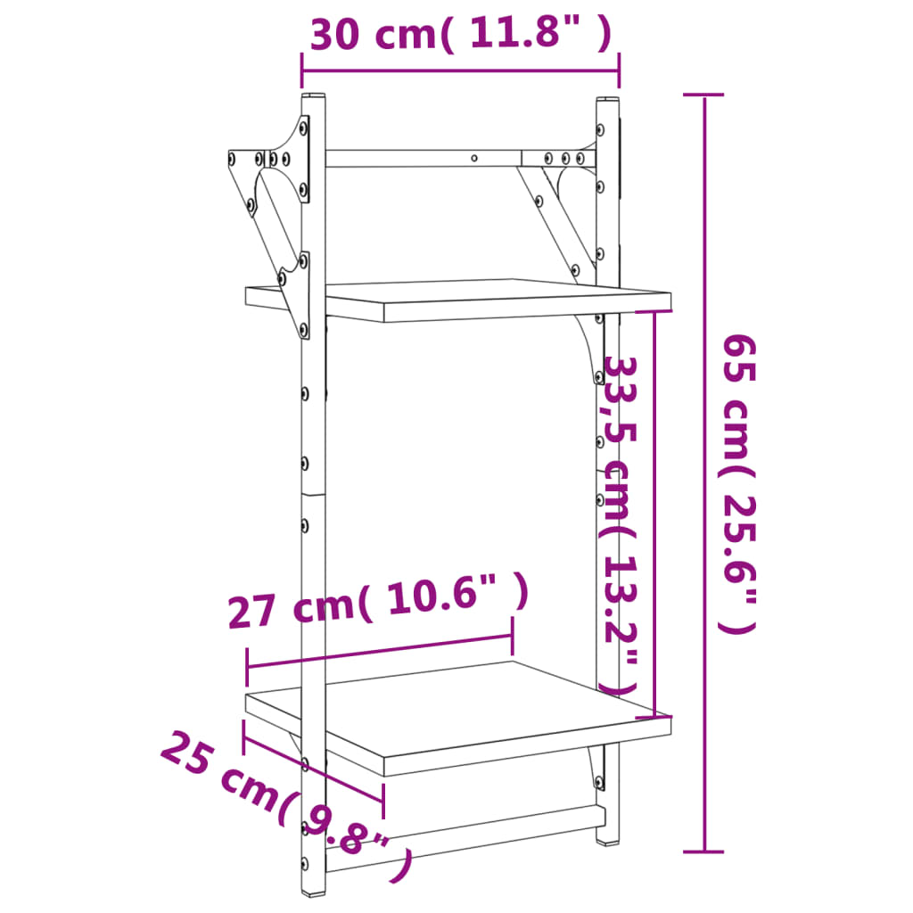Wall shelves with 2 shelves & rods 2 pcs. Sonoma oak