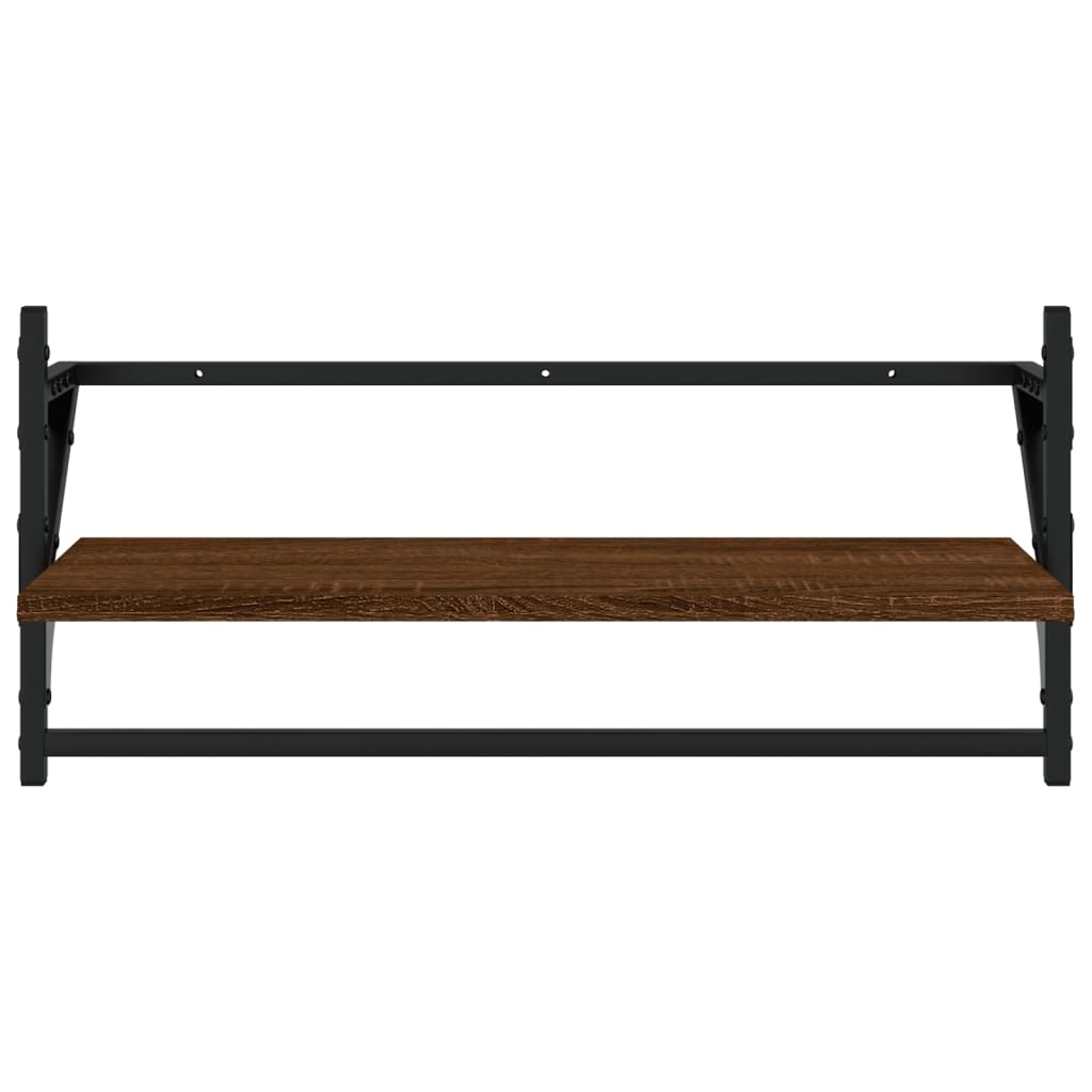 4-piece wall shelf set with rods brown oak look