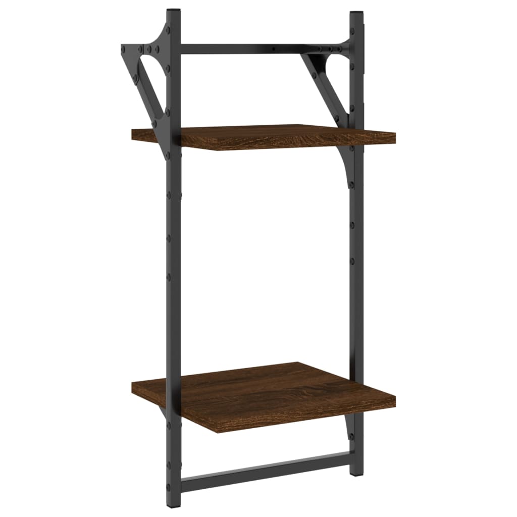 4-piece wall shelf set with rods brown oak look
