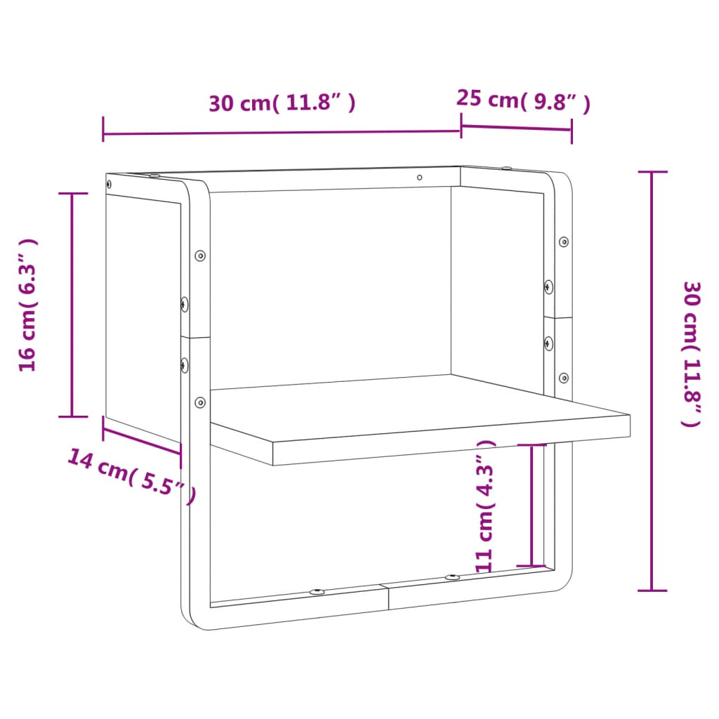 Wall shelf with rod black 30x25x30 cm