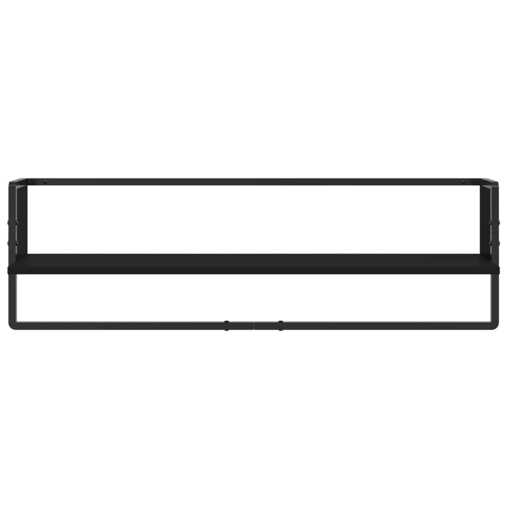 6-piece wall shelf set with rods black wood material