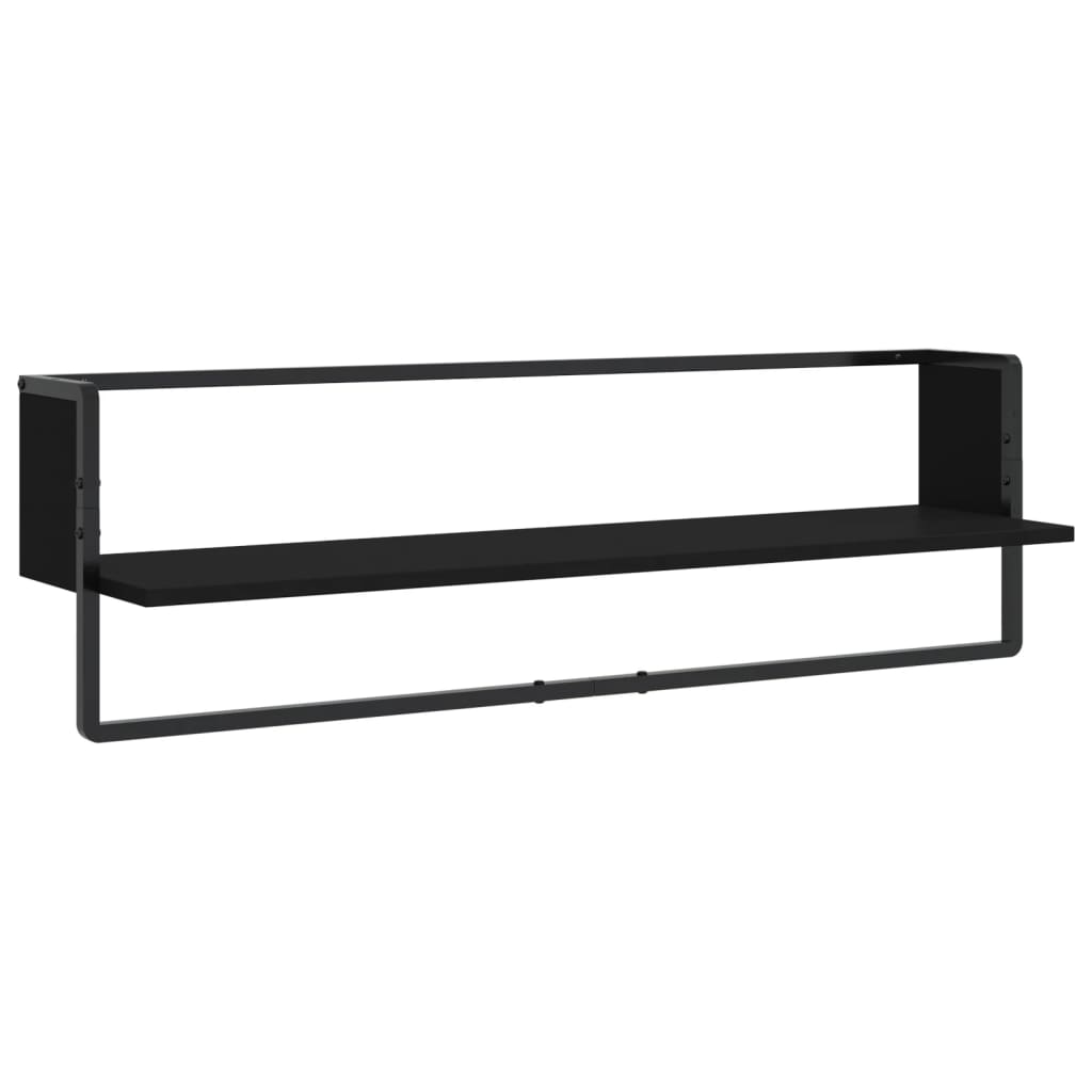 6-piece wall shelf set with rods black wood material