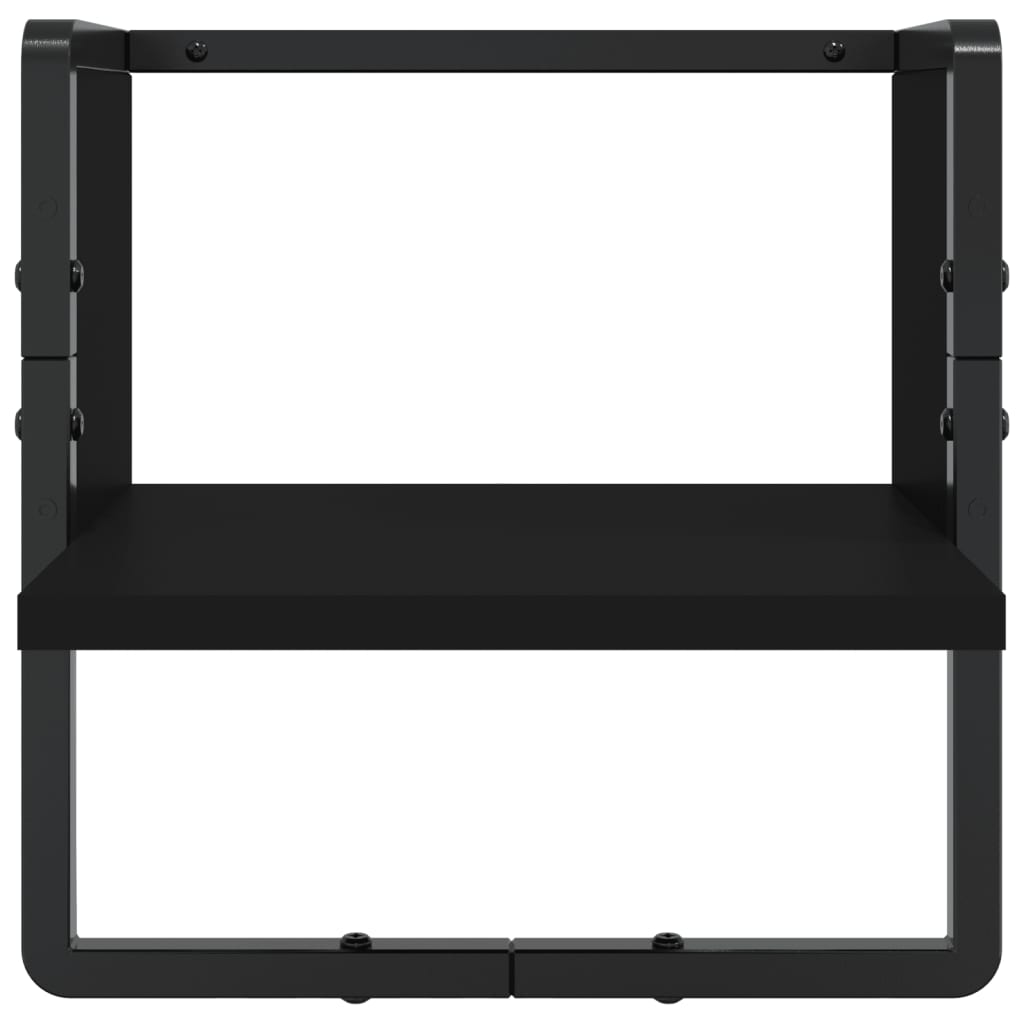 6-piece wall shelf set with rods black wood material