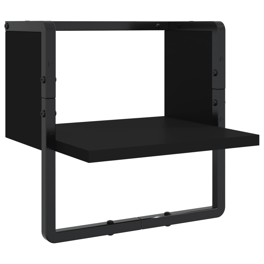 6-piece wall shelf set with rods black wood material