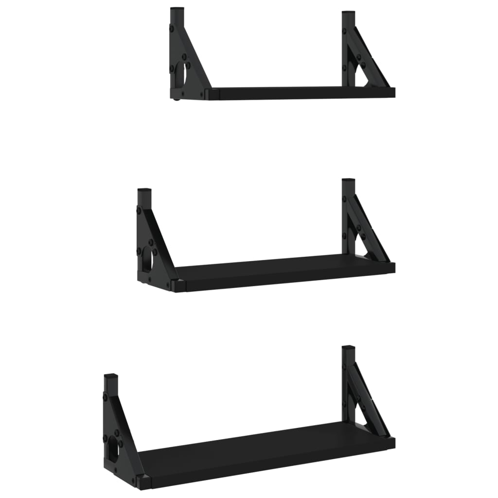 3-piece wall shelf set black wood material