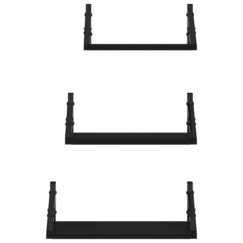 3-piece wall shelf set black wood material