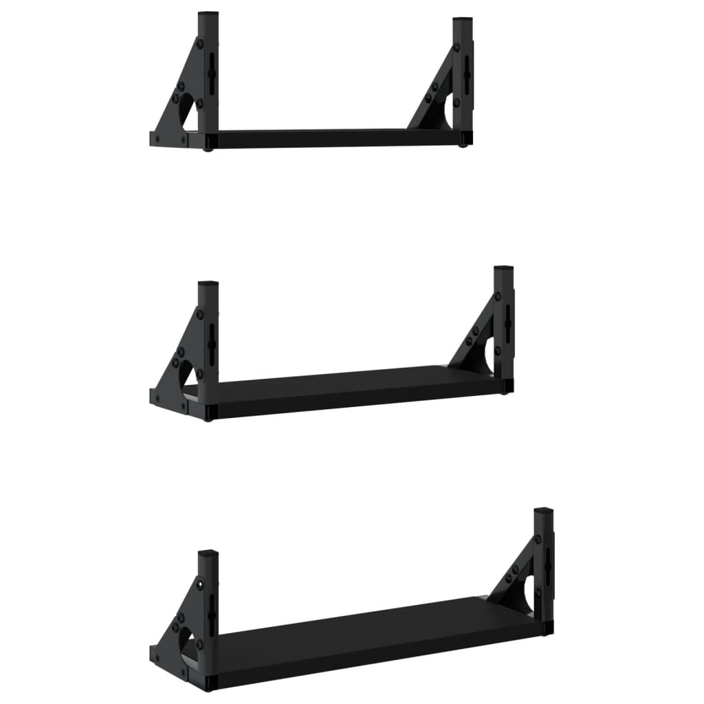 3-piece wall shelf set black wood material