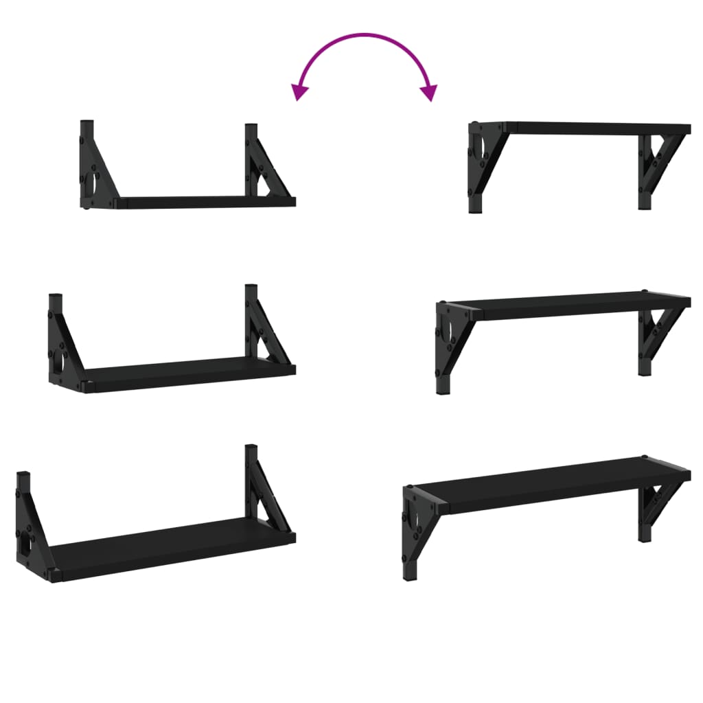 3-piece wall shelf set black wood material