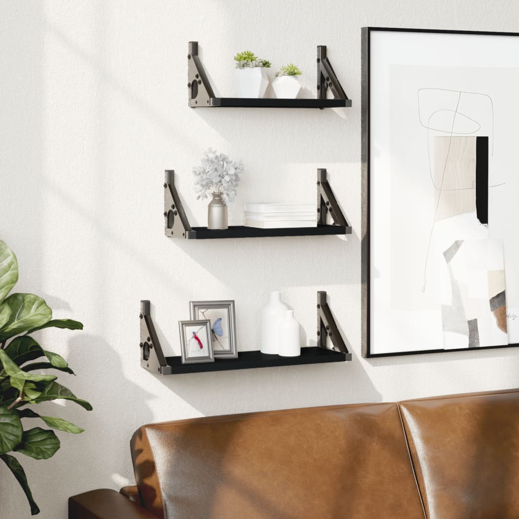 3-piece wall shelf set black wood material