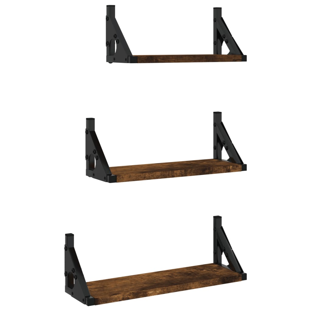 3-piece wall shelf set smoked oak wood material