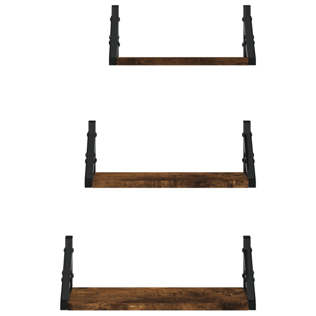 3-piece wall shelf set smoked oak wood material