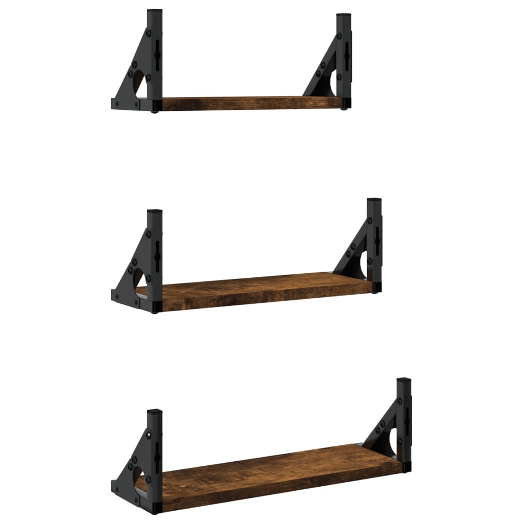 3-piece wall shelf set smoked oak wood material