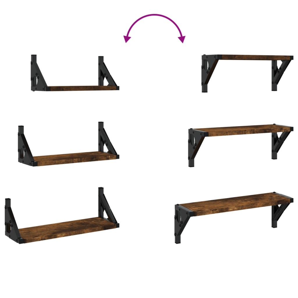 3-piece wall shelf set smoked oak wood material