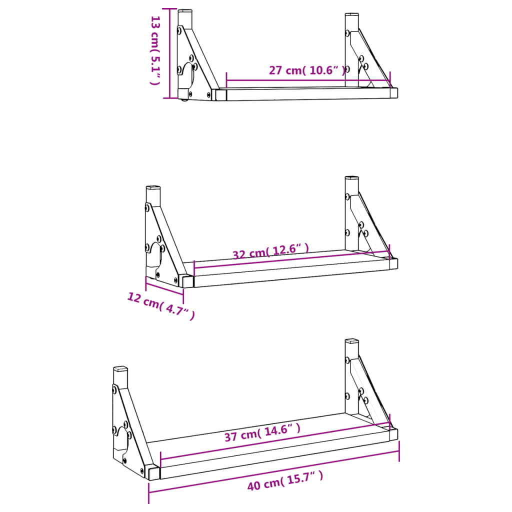 3-piece wall shelf set smoked oak wood material