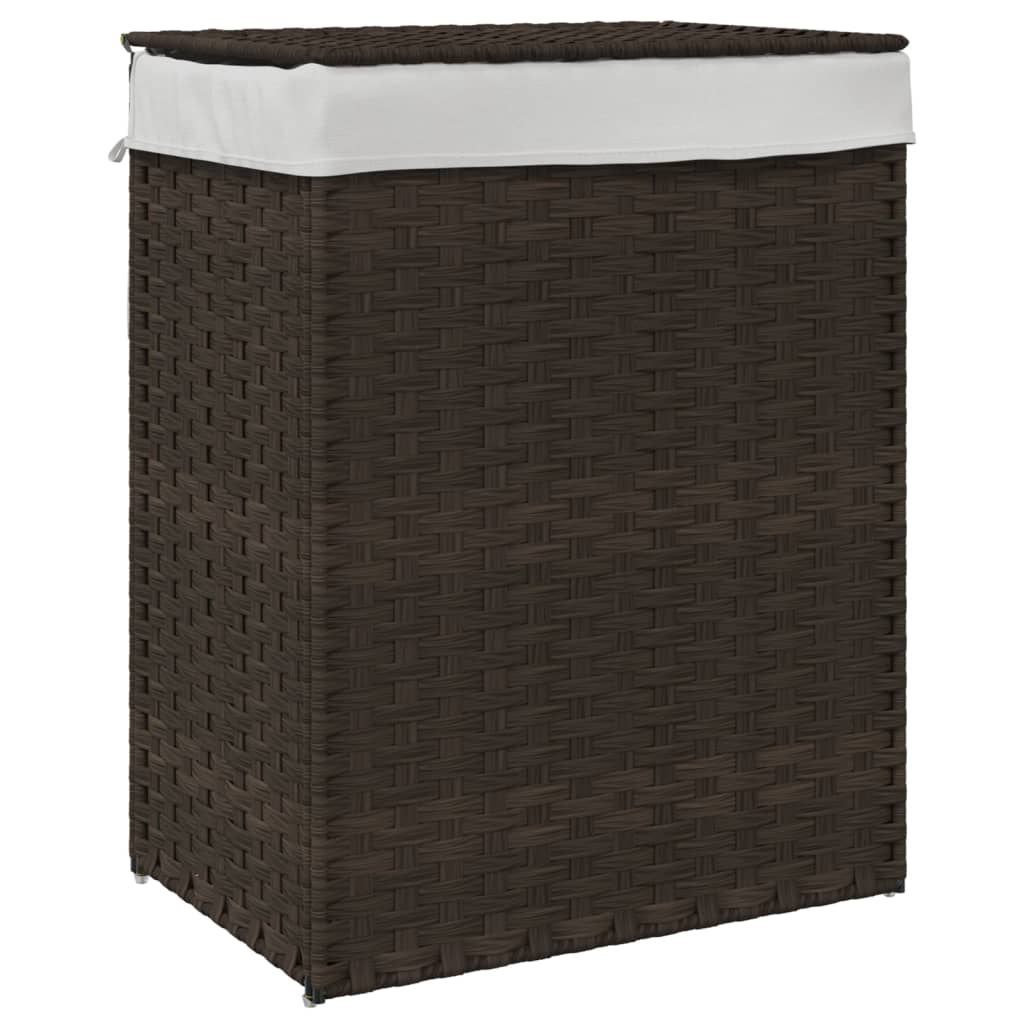 Laundry basket with lid dark brown 46x33x60 cm poly rattan