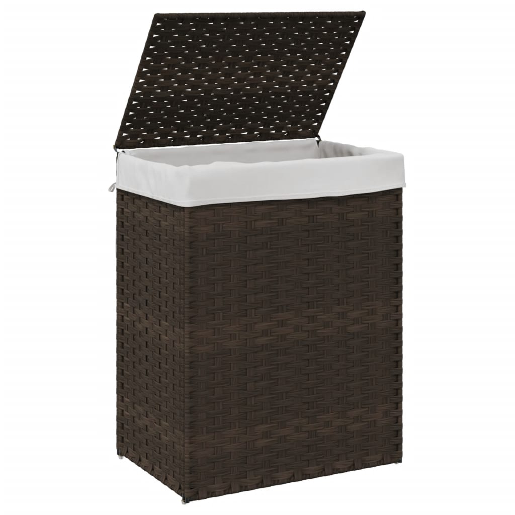 Laundry basket with lid dark brown 46x33x60 cm poly rattan