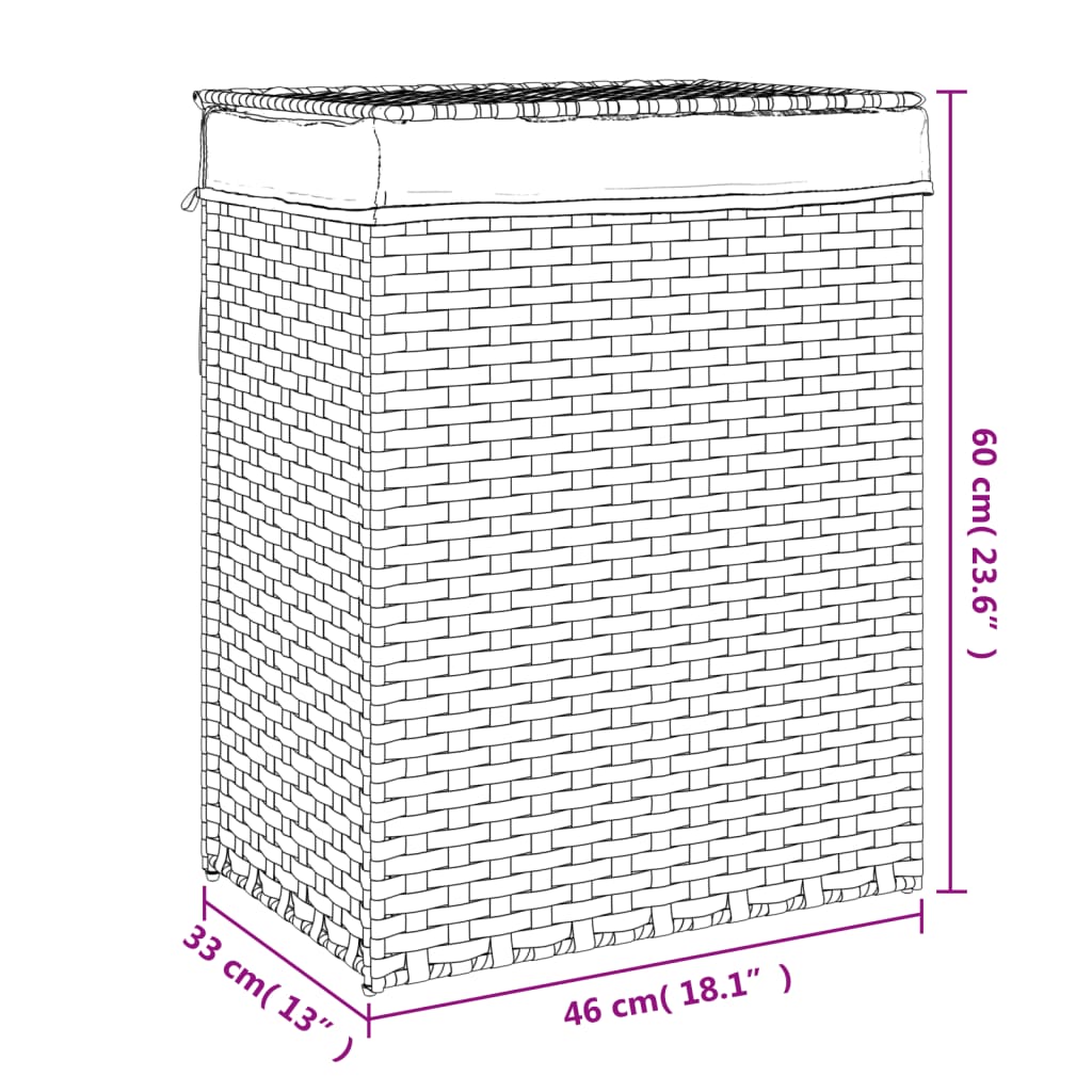 Laundry basket with lid dark brown 46x33x60 cm poly rattan