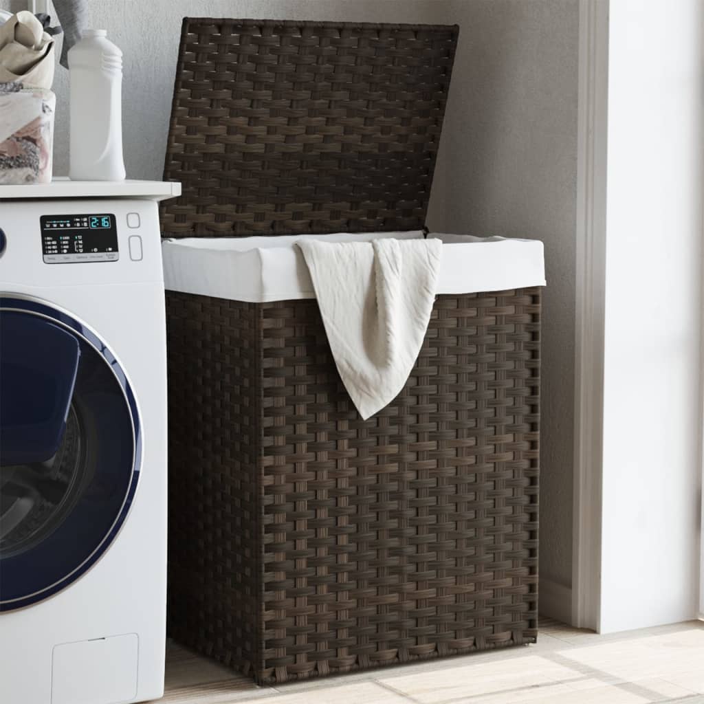 Laundry basket with lid dark brown 46x33x60 cm poly rattan