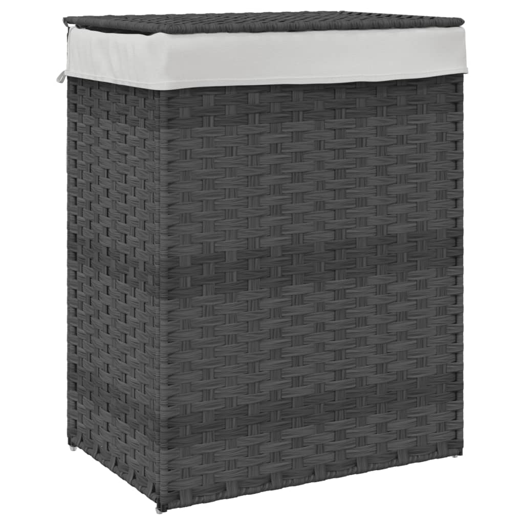 Laundry Basket with Lid Grey 46x33x60 cm Poly Rattan