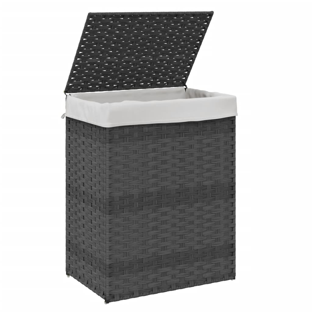 Laundry Basket with Lid Grey 46x33x60 cm Poly Rattan