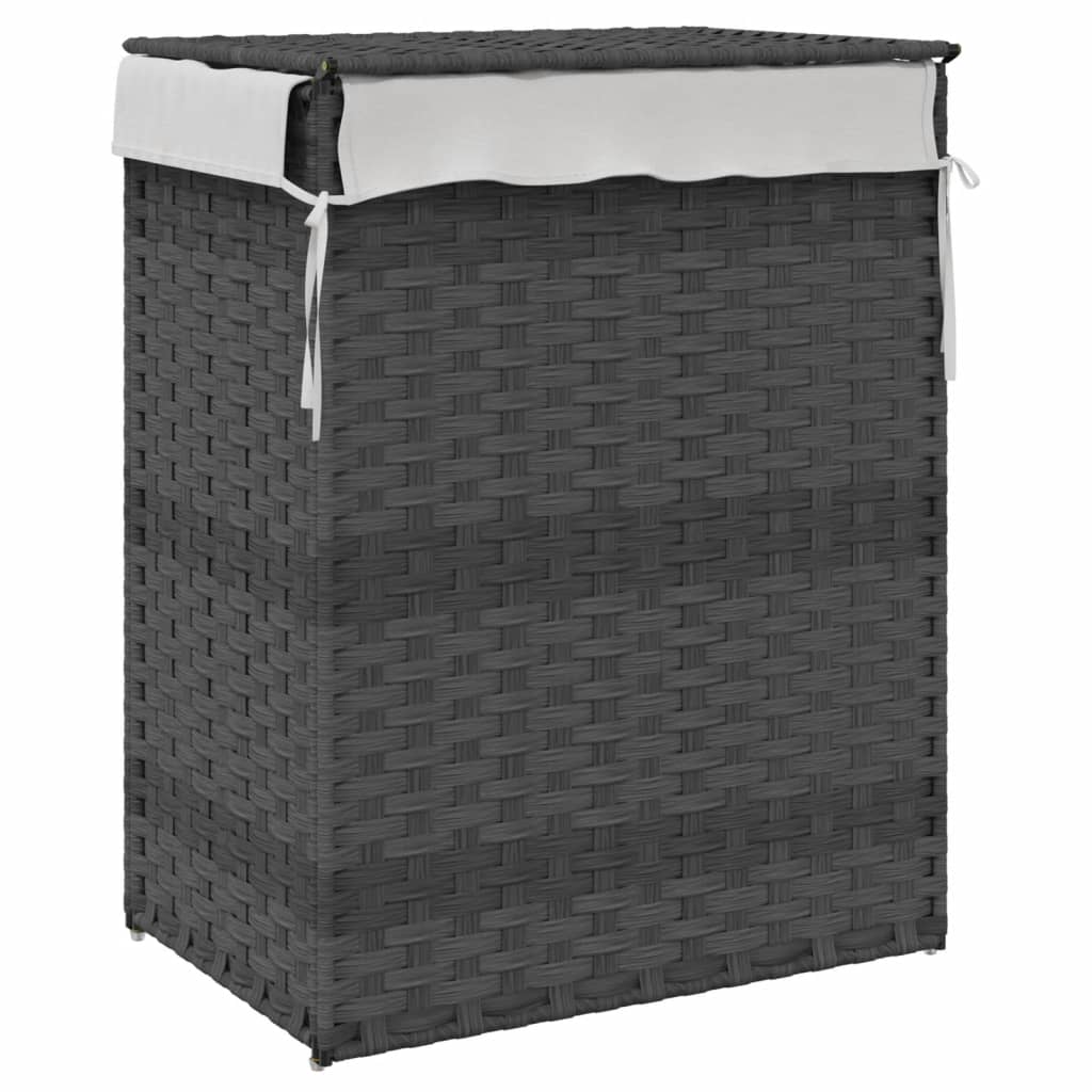 Laundry Basket with Lid Grey 46x33x60 cm Poly Rattan