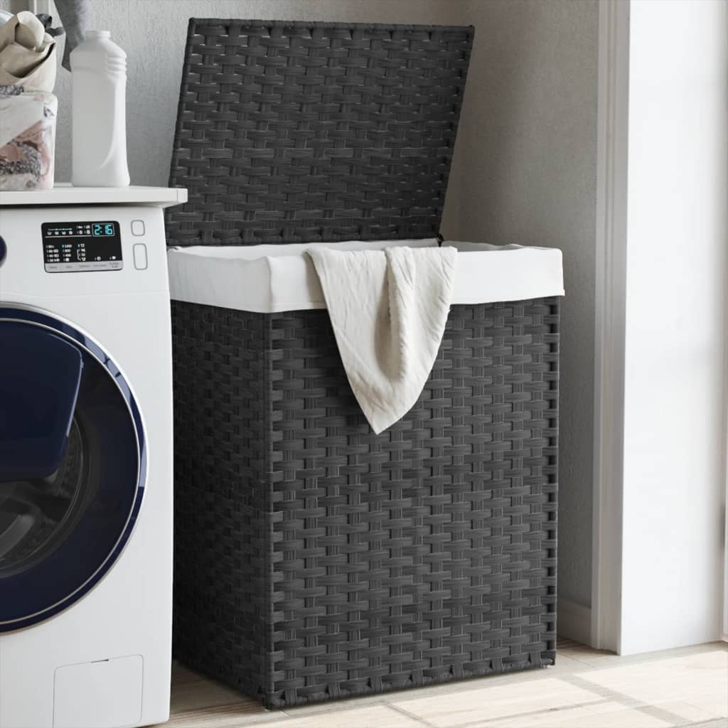 Laundry Basket with Lid Grey 46x33x60 cm Poly Rattan